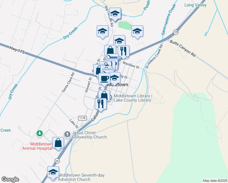 map of restaurants, bars, coffee shops, grocery stores, and more near 15855 Armstrong Street in Middletown