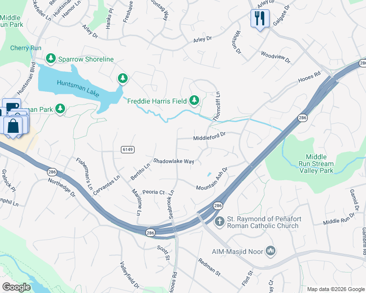 map of restaurants, bars, coffee shops, grocery stores, and more near 8838 Seacraft Court in Springfield