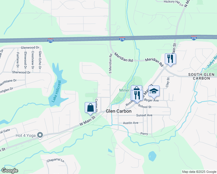 map of restaurants, bars, coffee shops, grocery stores, and more near in Glen Carbon