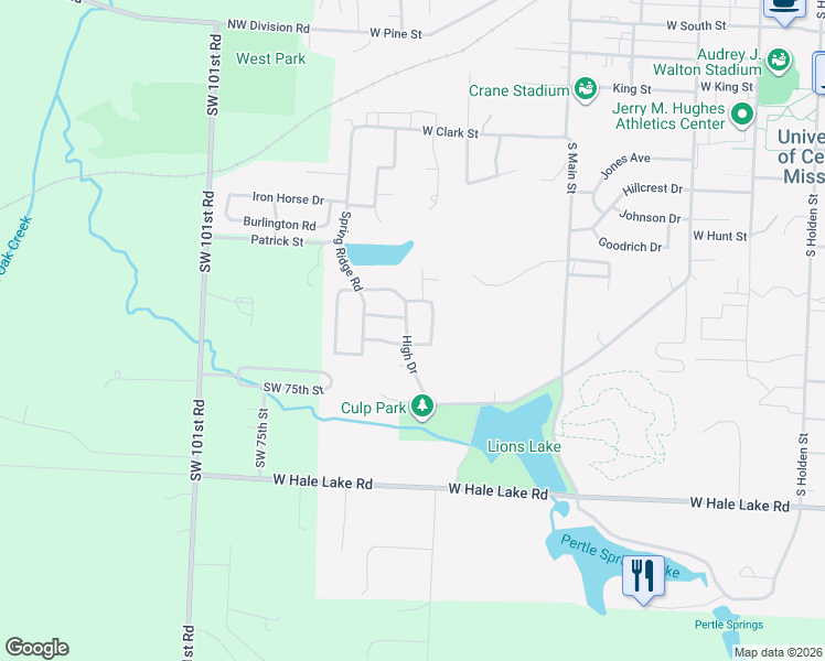 map of restaurants, bars, coffee shops, grocery stores, and more near 22 Locust Lane in Warrensburg