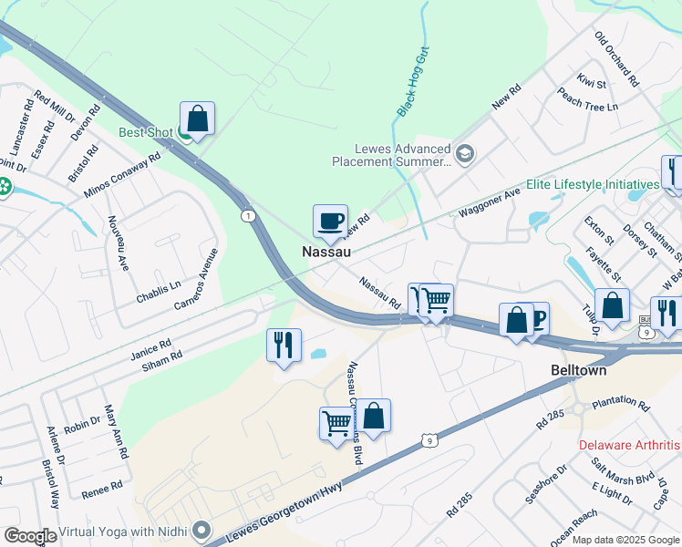 map of restaurants, bars, coffee shops, grocery stores, and more near 17003 Kaeleigh Court in Lewes