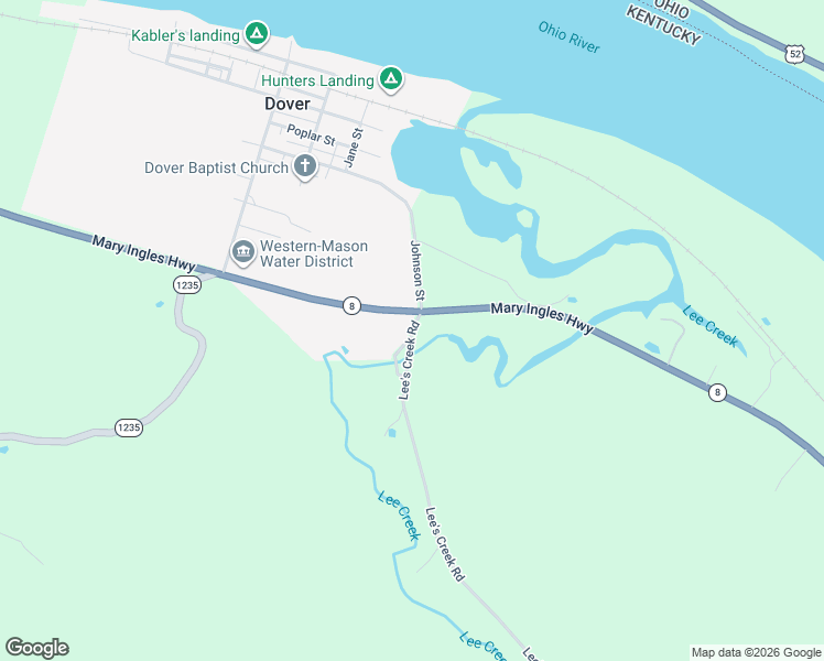 map of restaurants, bars, coffee shops, grocery stores, and more near Old Lee's Creek Road in Dover