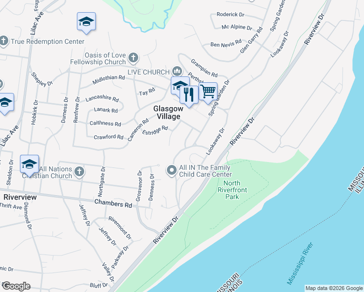 map of restaurants, bars, coffee shops, grocery stores, and more near 729 North Benvenue Drive in St. Louis