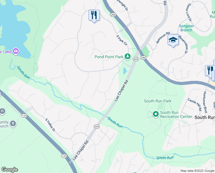 map of restaurants, bars, coffee shops, grocery stores, and more near 9708 Rambling Ridge Court in Fairfax Station