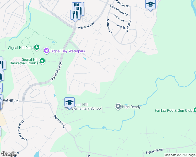 map of restaurants, bars, coffee shops, grocery stores, and more near 9400 Buckhall Farm Court in Manassas