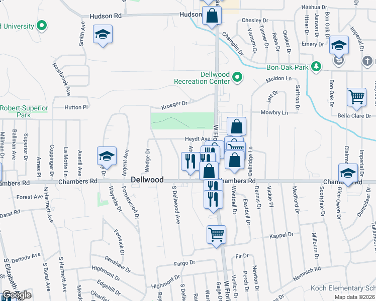 map of restaurants, bars, coffee shops, grocery stores, and more near 301 Atwater Avenue in St. Louis