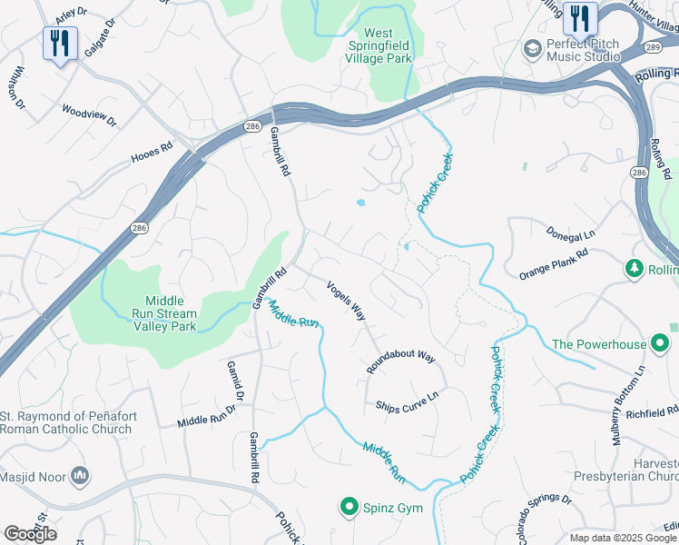 map of restaurants, bars, coffee shops, grocery stores, and more near 7503 Candytuft Court in Springfield