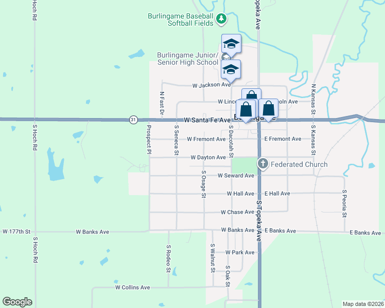 map of restaurants, bars, coffee shops, grocery stores, and more near 305 S Osage St in Burlingame
