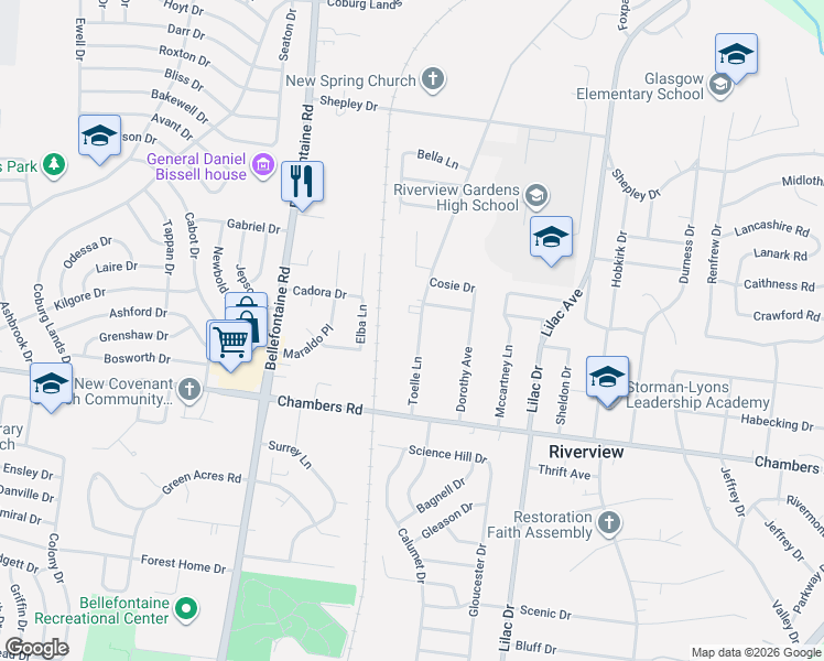 map of restaurants, bars, coffee shops, grocery stores, and more near 10075 Toelle Lane in St. Louis