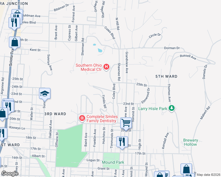 map of restaurants, bars, coffee shops, grocery stores, and more near 2419 Micklethwaite Road in Portsmouth