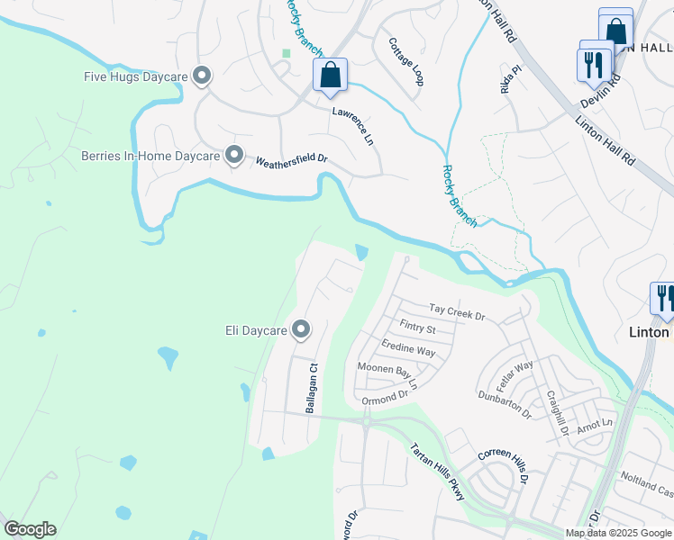 map of restaurants, bars, coffee shops, grocery stores, and more near 9567 Laurencekirk Place in Bristow