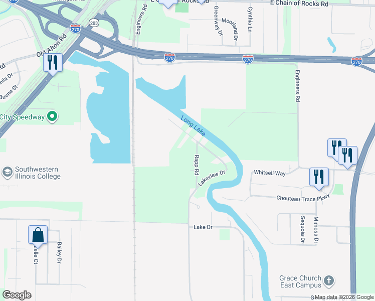 map of restaurants, bars, coffee shops, grocery stores, and more near 5117 Rapp Road in Granite City