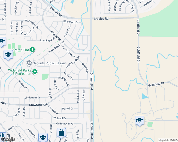 map of restaurants, bars, coffee shops, grocery stores, and more near 639 Seawell Drive in Colorado Springs