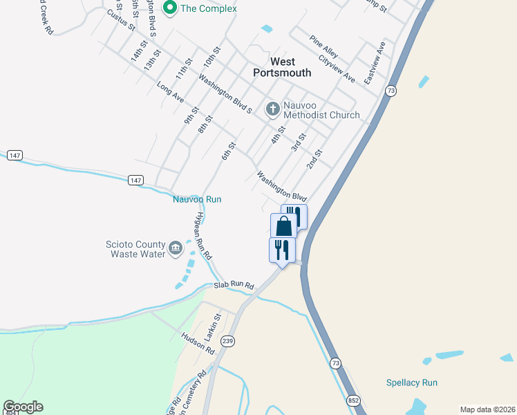 map of restaurants, bars, coffee shops, grocery stores, and more near 1111 3rd Street in West Portsmouth