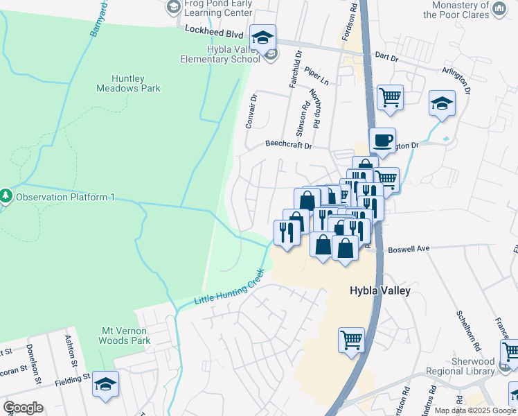 map of restaurants, bars, coffee shops, grocery stores, and more near 7589 Grey Goose Way in Alexandria