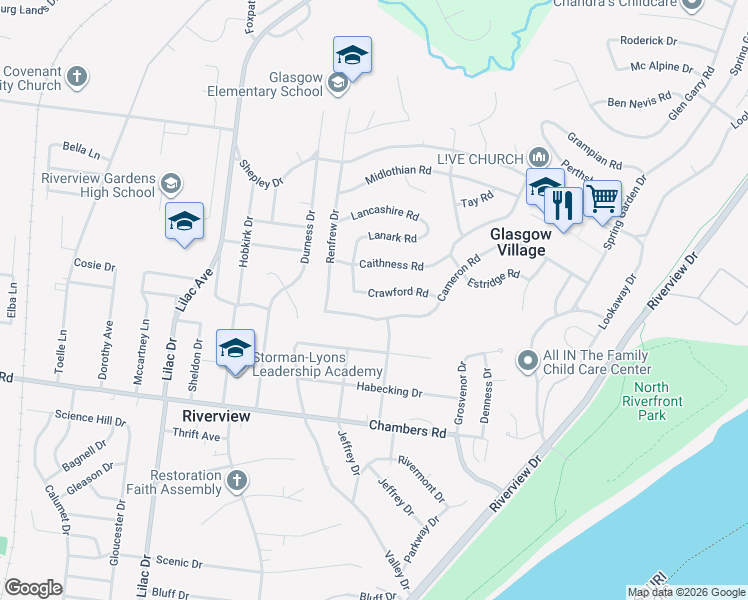 map of restaurants, bars, coffee shops, grocery stores, and more near 426 Cameron Road in St. Louis