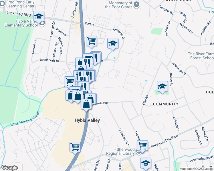 map of restaurants, bars, coffee shops, grocery stores, and more near 2808 Woodlawn Trail in Alexandria