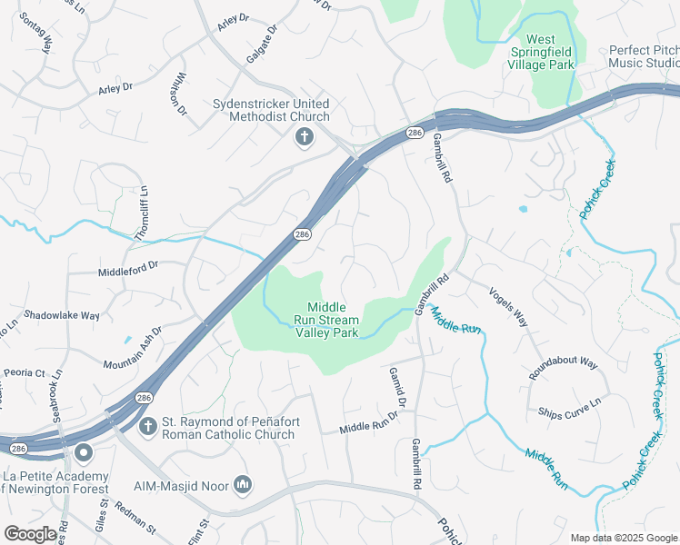 map of restaurants, bars, coffee shops, grocery stores, and more near 7420 Silver Pine Drive in Springfield
