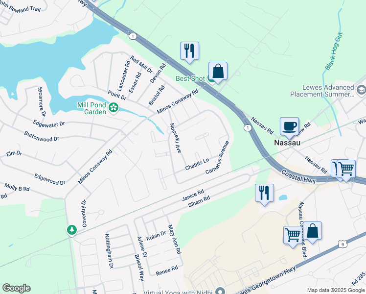 map of restaurants, bars, coffee shops, grocery stores, and more near 16398 Corkscrew Court in Lewes