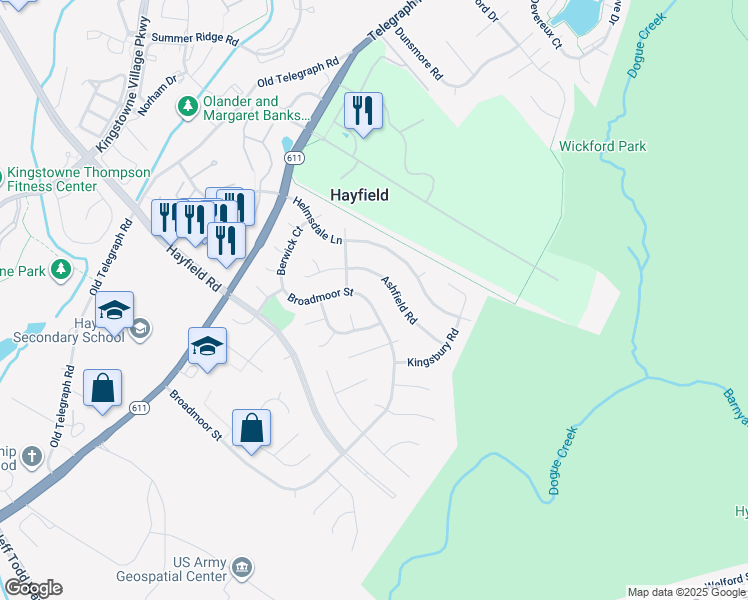 map of restaurants, bars, coffee shops, grocery stores, and more near 5708 Broadmoor Street in Alexandria