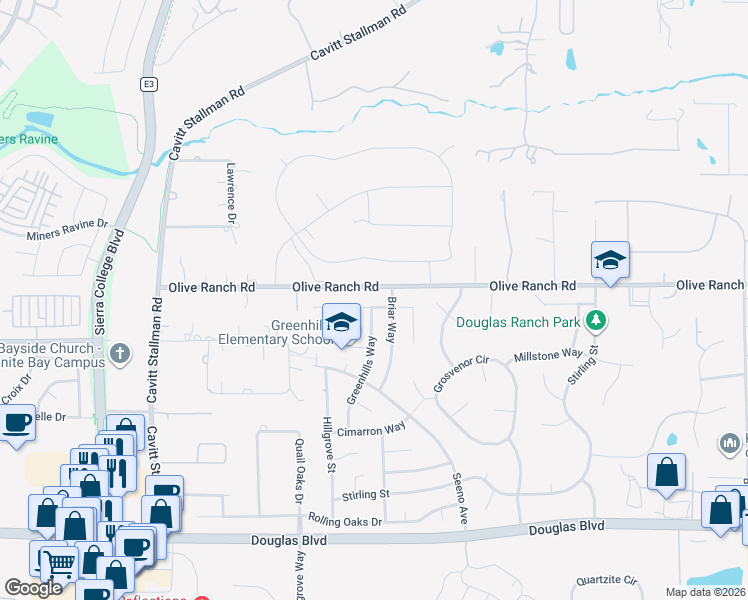 map of restaurants, bars, coffee shops, grocery stores, and more near 4655 Northglen Street in Granite Bay
