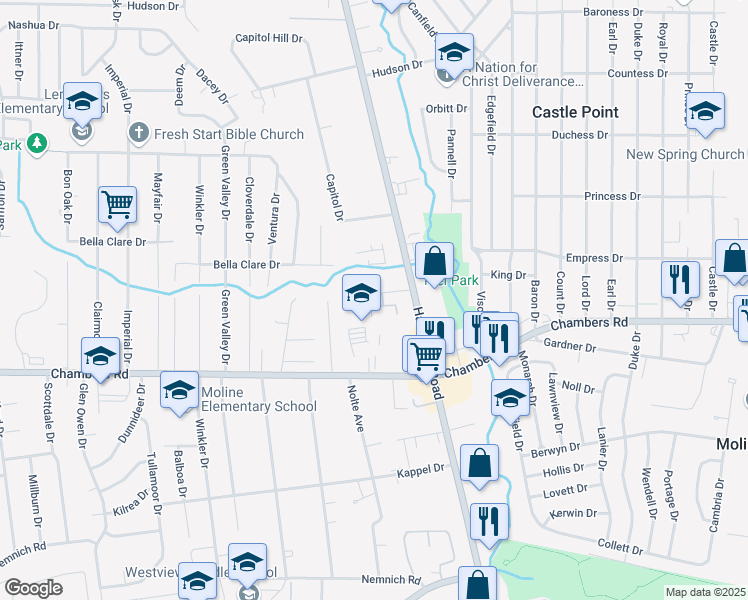 map of restaurants, bars, coffee shops, grocery stores, and more near 2148 Empire Court in St. Louis