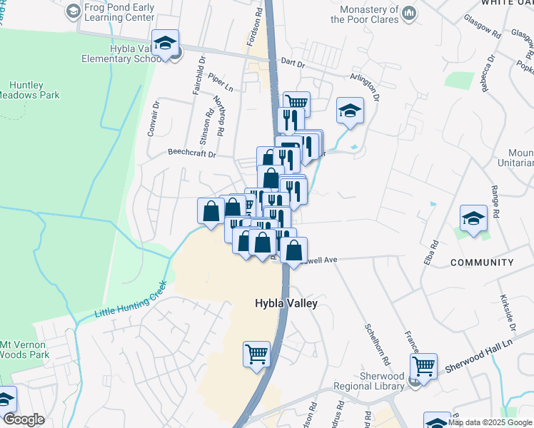 map of restaurants, bars, coffee shops, grocery stores, and more near 7601 Fordson Road in Alexandria