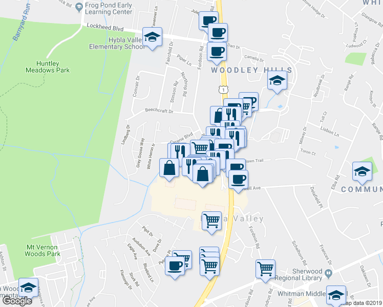 map of restaurants, bars, coffee shops, grocery stores, and more near 7514 Snowpea Court in Alexandria
