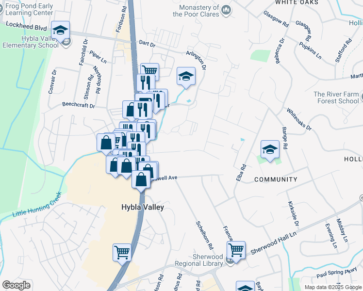 map of restaurants, bars, coffee shops, grocery stores, and more near 2718 Woodlawn Trail in Alexandria