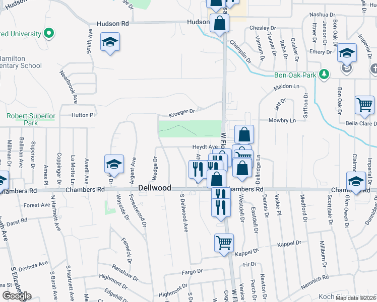 map of restaurants, bars, coffee shops, grocery stores, and more near 1343 Heydt Avenue in St. Louis