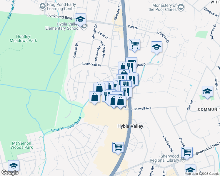 map of restaurants, bars, coffee shops, grocery stores, and more near 7516 Snowpea Court in Alexandria
