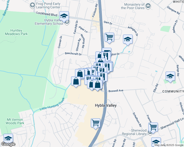 map of restaurants, bars, coffee shops, grocery stores, and more near 7518C Snowpea Court in Alexandria