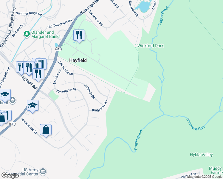 map of restaurants, bars, coffee shops, grocery stores, and more near 7611 Kingsbury Road in Alexandria