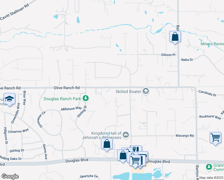 map of restaurants, bars, coffee shops, grocery stores, and more near 5372 Olive Ranch Road in Granite Bay