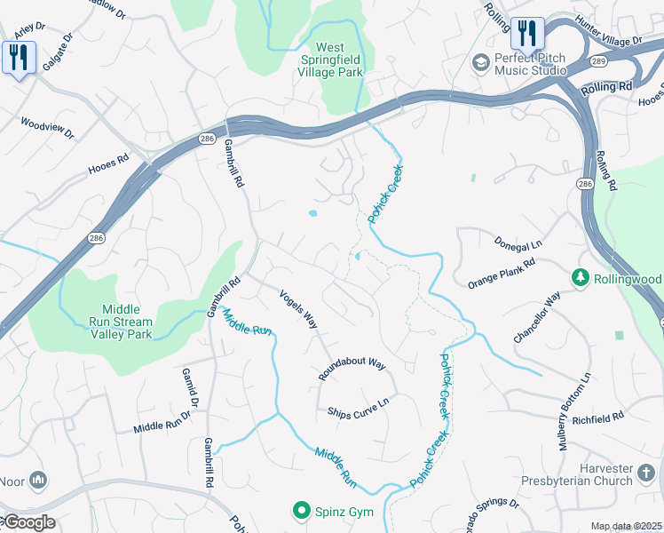 map of restaurants, bars, coffee shops, grocery stores, and more near 8160 Ridge Creek Way in Springfield
