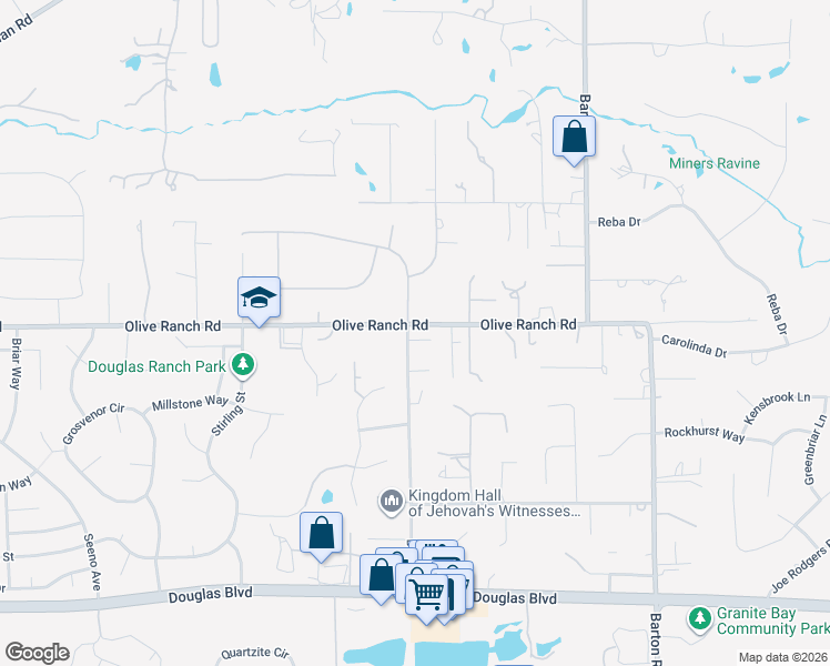 map of restaurants, bars, coffee shops, grocery stores, and more near 5537 Olive Ranch Road in Granite Bay