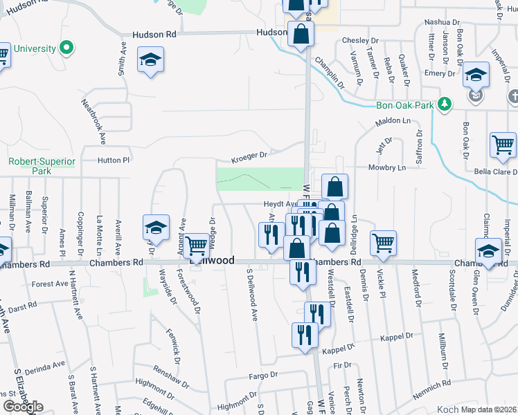 map of restaurants, bars, coffee shops, grocery stores, and more near 1372 Heydt Avenue in St. Louis