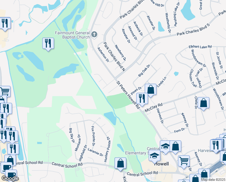 map of restaurants, bars, coffee shops, grocery stores, and more near 349 Rose Marie Court in St. Peters