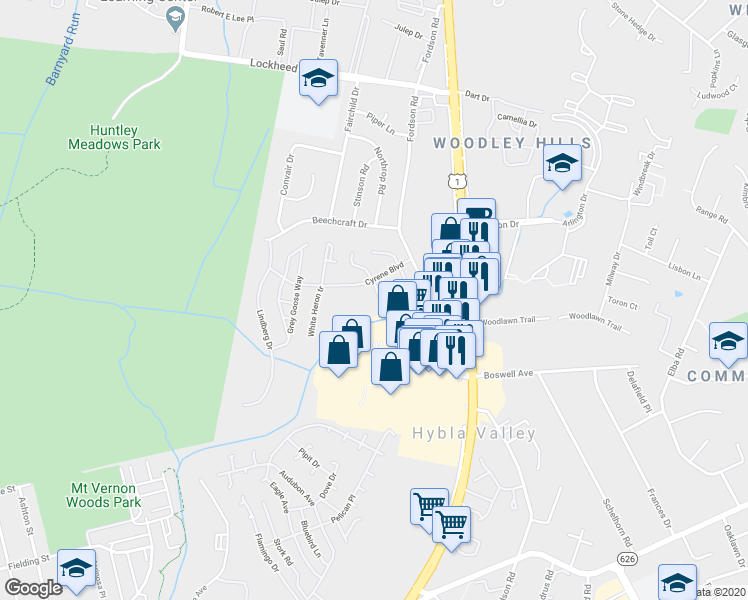 map of restaurants, bars, coffee shops, grocery stores, and more near 7510A Snowpea Court in Alexandria