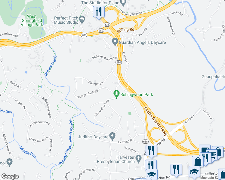 map of restaurants, bars, coffee shops, grocery stores, and more near 7906 Orange Plank Road in Springfield
