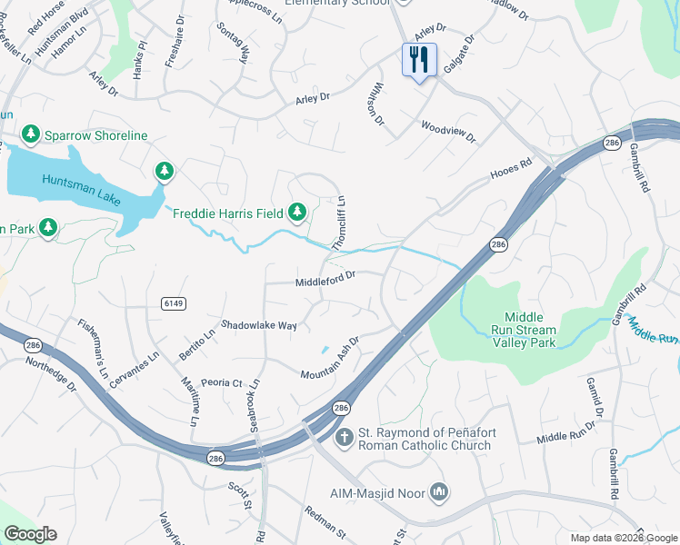 map of restaurants, bars, coffee shops, grocery stores, and more near 8700 Middleford Drive in Springfield