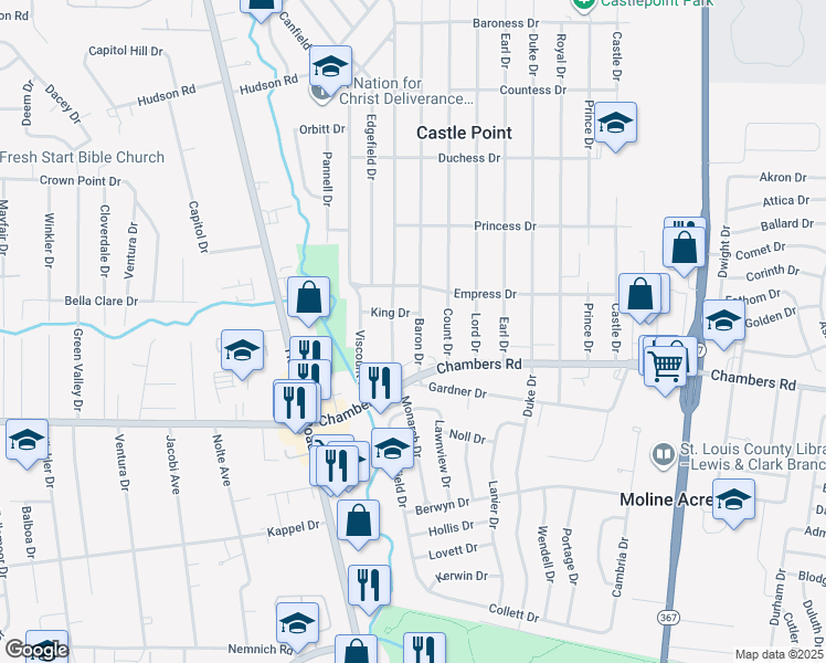 map of restaurants, bars, coffee shops, grocery stores, and more near 10060 Monarch Drive in St. Louis