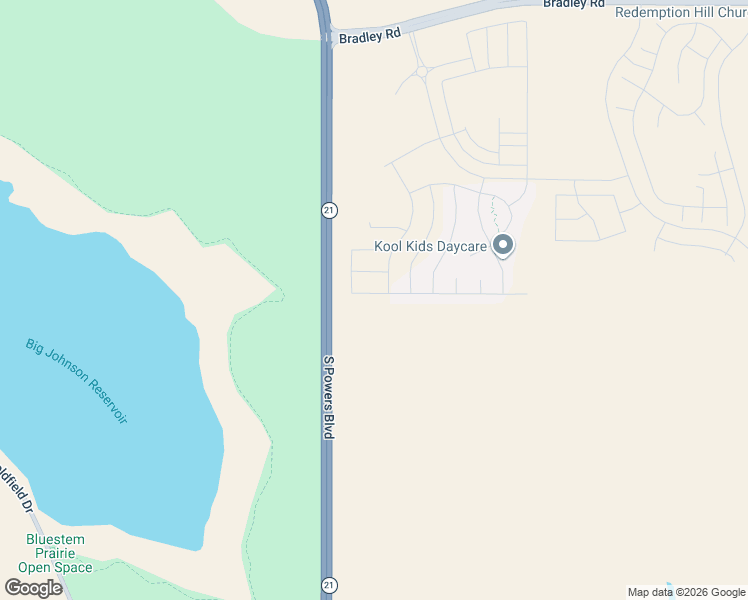 map of restaurants, bars, coffee shops, grocery stores, and more near South Powers Boulevard in Colorado Springs