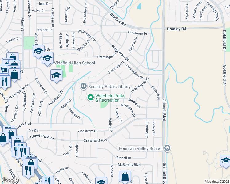 map of restaurants, bars, coffee shops, grocery stores, and more near 665 Brinn Court in Colorado Springs