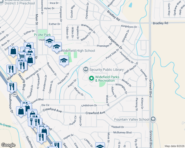 map of restaurants, bars, coffee shops, grocery stores, and more near 832 Eagle Bend Drive in Colorado Springs