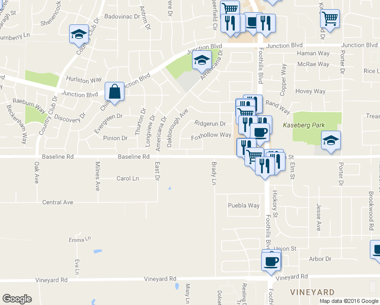 map of restaurants, bars, coffee shops, grocery stores, and more near 526 Oakborough Avenue in Roseville