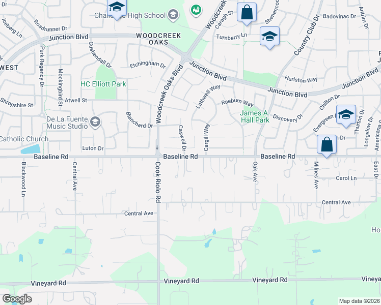 map of restaurants, bars, coffee shops, grocery stores, and more near 400 Knowlton Court in Roseville