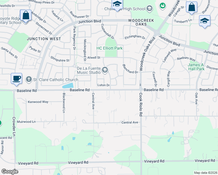 map of restaurants, bars, coffee shops, grocery stores, and more near 1572 Arncliffe Way in Roseville