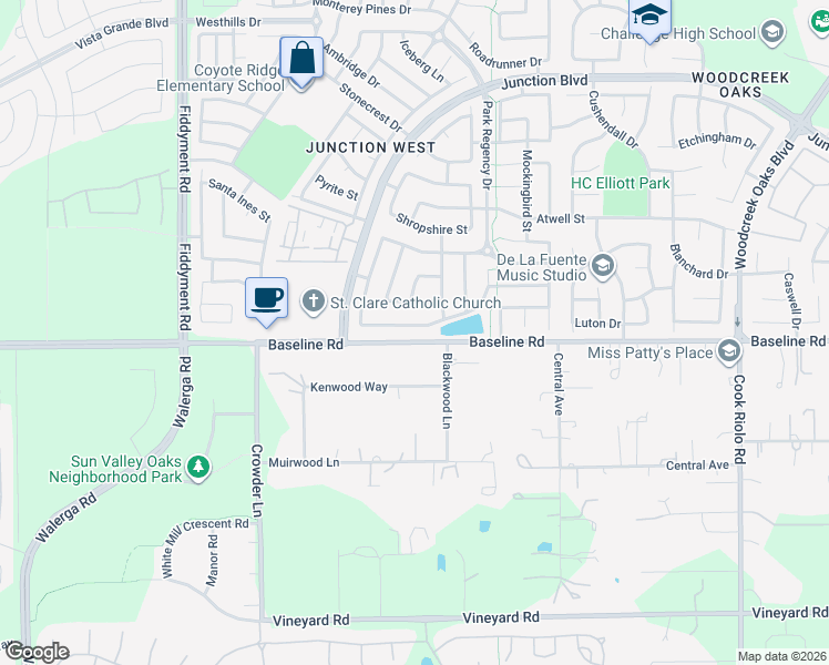 map of restaurants, bars, coffee shops, grocery stores, and more near 1981 Casterbridge Drive in Roseville
