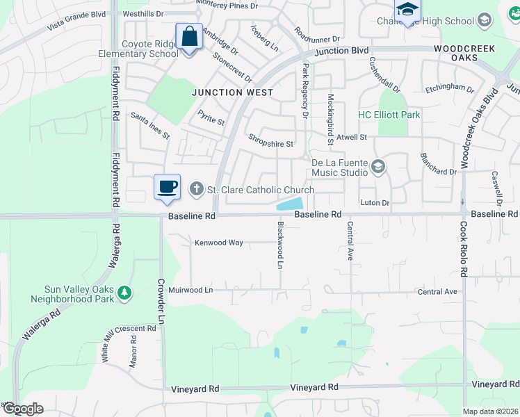 map of restaurants, bars, coffee shops, grocery stores, and more near 1981 Casterbridge Drive in Roseville